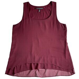 Whbm Solid Color Casual Layered Hem Tank Top Scoop Neck Burgundy Women’s Size M
